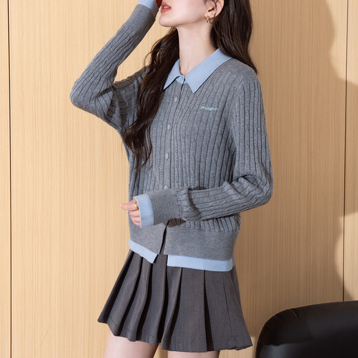 TonLion 2025 autumn and winter temperament style color matching design women's fake two-piece cardigan