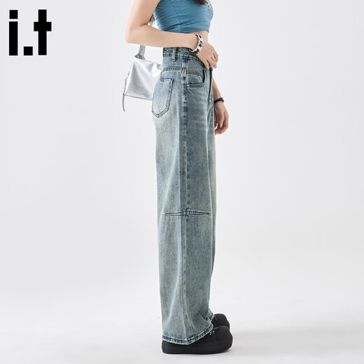 : BOCOOLATA IT FOOD Jeans de pierna ancha para mujeres Sené de diseño retro estadounidense pantalones de piernas rectas