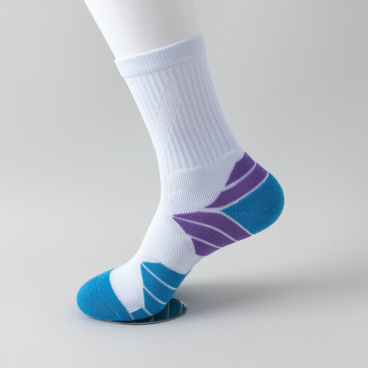 Tuoharu kontrastierende Farbe mittelschweren Socken, farbenfrohe Socken, personalisierte Sportstreifen, farbblockierende Doppelnadel-Mittelröhren-Marathon 16804 Blau und Lila 38-43