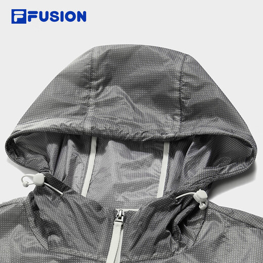 FILA FUSION斐乐潮牌梭织外套男2025秋新款休闲宽松连帽防晒上衣 云白色-WT L 175/96A/L