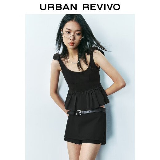 Ur chinesischer Valentinstag Frühling 2025 Neue Frauenkleidung Einfacher Bogen kurz schlanker Taille Weste Uyu450106 Schwarz S