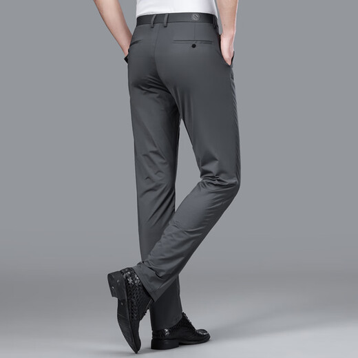 JOEOONE Seda Seda de cuatro lados Pantalones casuales de hombres de cuatro lados Pantalones delgados de verano Negocios sueltos Versátiles Anti-Wrinking Black 1517 Stretch de cuatro lados delgado 29