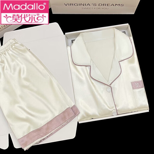 Modal 2025 Neue Eisseide-Pyjamas für Frauen kurzärmelige Sommerdünne Seide für im Freien tragbare Heimkleidung Set Frühling und Sommer FS_9214# Open/Hemd Doppelte Kurzspitzentasche m
