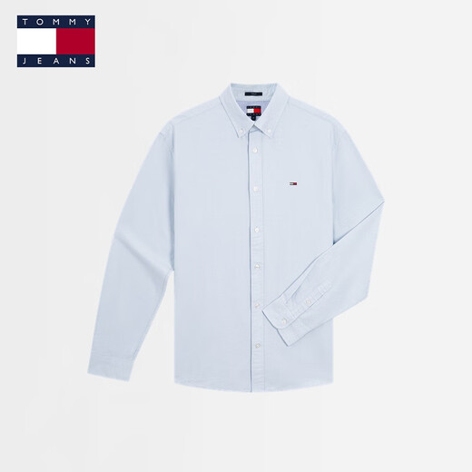 TOMMY JEANS [Oxford Spinning] 25 new spring and summer men and women texture stripes Asian version long-sleeved shirt/pure cotton solid color shirt Blue C3Q L