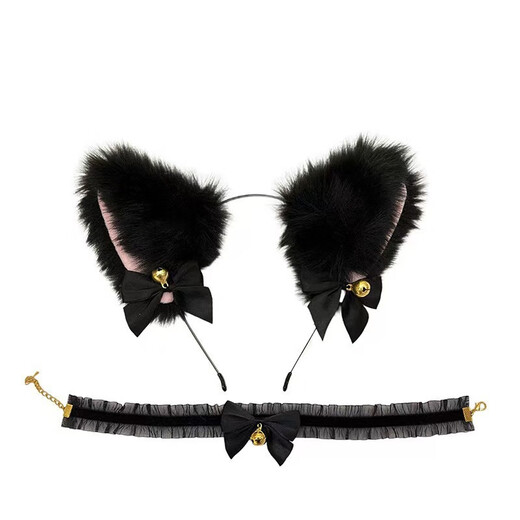 Maimed cat ear bell headband Christmas plush Japanese bow headband cat girlfriend anchor Lolita couple black cat ear headband + black bow neck bell