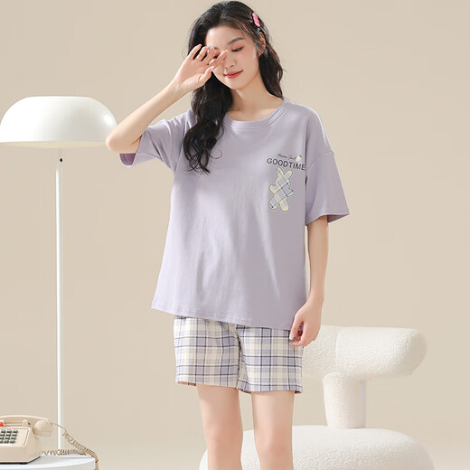 Mifan Su Fat Sister Large Size Women's Summer Short Sleeve Women's Short Sleeve Shorts Plus Chest Pad Home Clothing Set 3519 Short Sleeve Set No Chest Pad M Size All Size