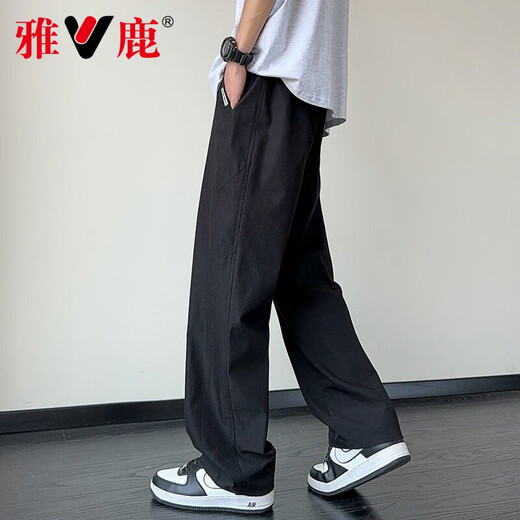 雅鹿冰丝裤子男夏季速干薄款宽松直筒休闲裤男生新款凉感运动阔腿长裤 6636军绿 4XL 约170-190斤