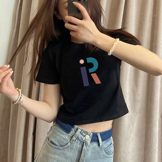 GTYUWVG白色正肩纯棉女士短袖t恤女装夏装2025新款印花修身高腰短款上衣 6189白色-短款 S 75-90斤