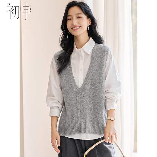Chushen Spring and Autumn 100% Pure Wool Sweater Knitted Vest Women's Fashion V-Neck Versatile Stacked Sweater S53Y119