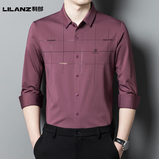 利郎喜爸爸装参加结婚宴礼服公公长袖衬衫衣服薄款男士春秋季高端贵士 BJ6623红色 M 165_