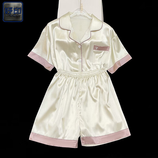 YUYIN Año Nuevo Año Nuevo Pajamas de seda de hielo de seda para mujeres Summer Style Sumly puede set de ropa para el hogar al aire libre Spring and Summer Light Amarillo #YX-9214 M [75-98] Jin [Jin equivale a 0.5 kg]