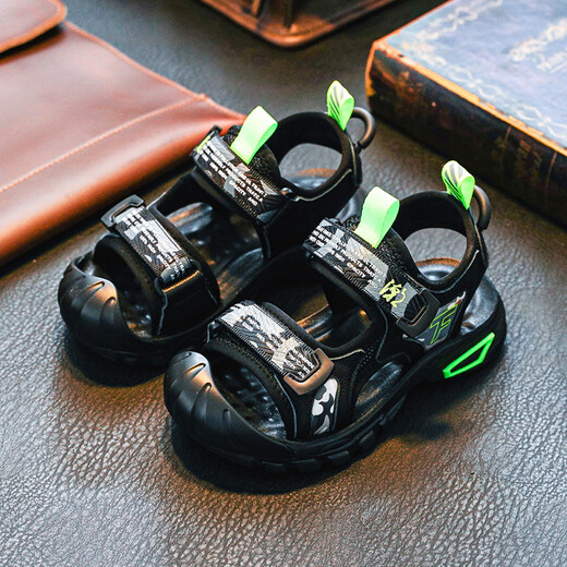 FYZS boys' sandals 2025 new summer handsome toe-toe shoes for primary and secondary school students soft-soled children's sports beach shoes K888 blue 37 yards / inner length 23.2CM