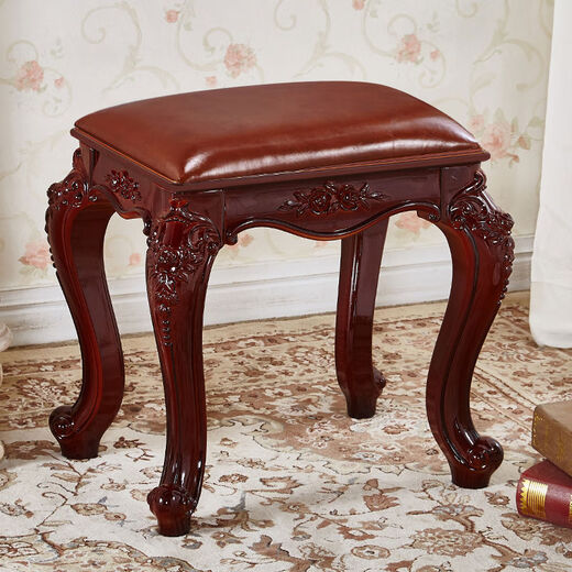 Jiyunmao European dressing table stool household guzheng stool piano stool American makeup chair Chinese square stool bedroom round color round stool 45 cm high brown leather surface