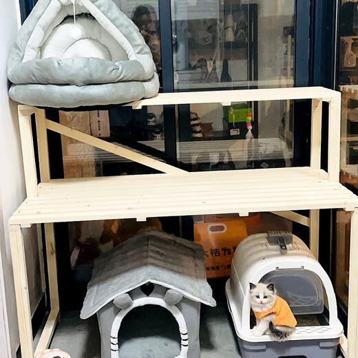 OYKTN实木花架猫砂盆置物架多层猫爬架宠物用品收纳阳台阶梯猫窝架猫咪 长90cm宽50cm高100cm