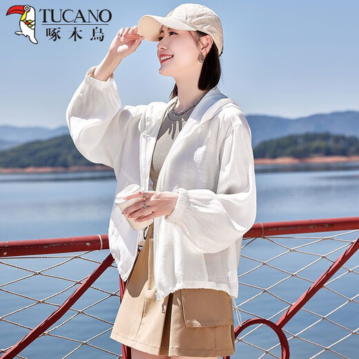Woodpecker Vêtements de crème solaire pour femmes 2025 Été Nouveau style à la mode Line-taille claire et respirante Veste de crème solaire extérieure Veste en couches de couleur simple Couleur simple Couleur mince simple taille 80-130jin [Jin est égal à 0,5 kg]