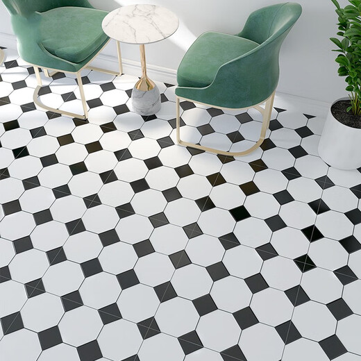 Nordic Nordic 60 * 60 carreaux de fleurs en noir et blanc Store de vêtements de restauration Salle de bain Anti-slip Store usur-résistant Tiles 6623 600 * 600