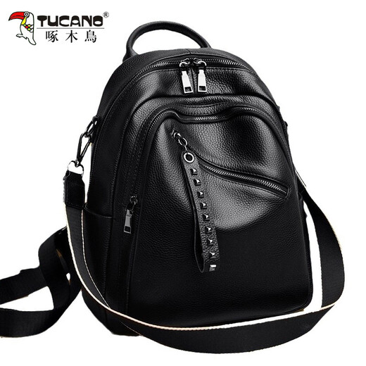 Specht Leder Rucksack große Kapazität Frauen Mode Mode Fashion Frauen Rucksack Kopfschicht Cowide Reisetasche Frauen Schwarz