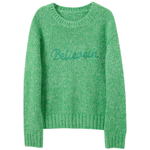 Sancai 2025 Winter New Loose Shoulder Sleeve Letter Embroidered Sweater Round Neck Pullover Sweater Top M Apple Green Pre-sale Shipment within 15 days of payment S 155/80A