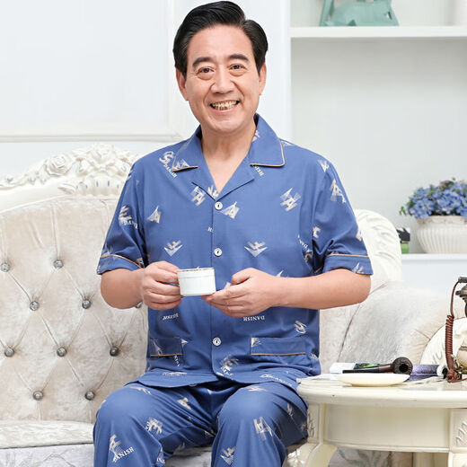 猫人 MiiOW睡衣男纯棉薄款短袖家居服套装老年爸爸男士睡衣夏季格子 短袖3937#图片色 4XL 建议170-190斤