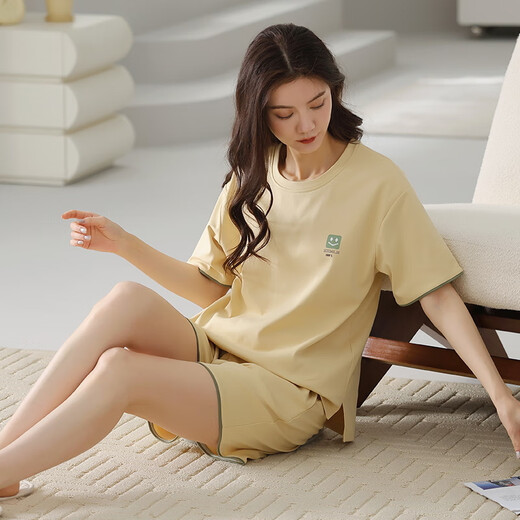Yalu summer women's cotton short-sleeved pajamas can be worn outside 100 pure cotton home clothes for summer thin style loose can be worn outside card Y9856 M