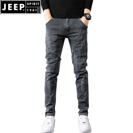 Jeep Spirit2025 Neue Jeans Männer schlanke kleine Füße sommerliche Herrenhosen Sommer dünne Hose mit geraden Beinen Herrenhosen SSNZ-6636 Grau [Frühlings- und Herbststil ohne Samt] 32