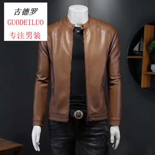 
Pier Cardin trendy personalized lapel motorcycle suit leather jacket men autumn Korean version handsome PU men leather jacket fashionable casual 7170 black 2XL