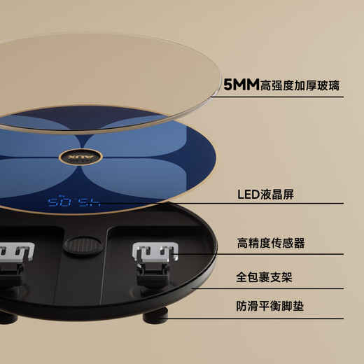 奥克斯智能体重秤体脂秤 家用健康秤人体秤电子秤高精度 81项数据APP分析 塑形减脂 蓝色【光能款】