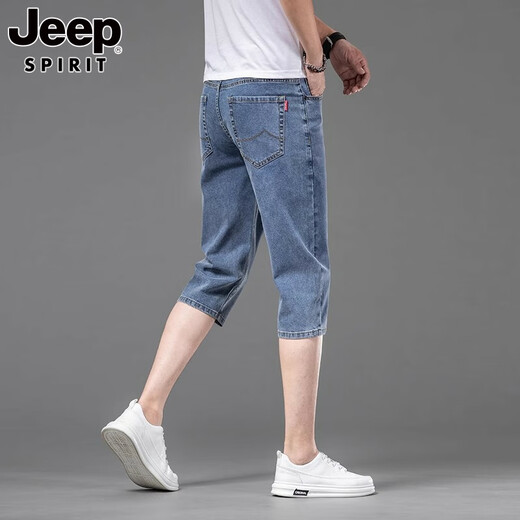 JEEP SPIRIT吉普天丝七分牛仔短裤男士夏季薄款宽松直筒冰丝潮流休闲裤子 759浅蓝 28