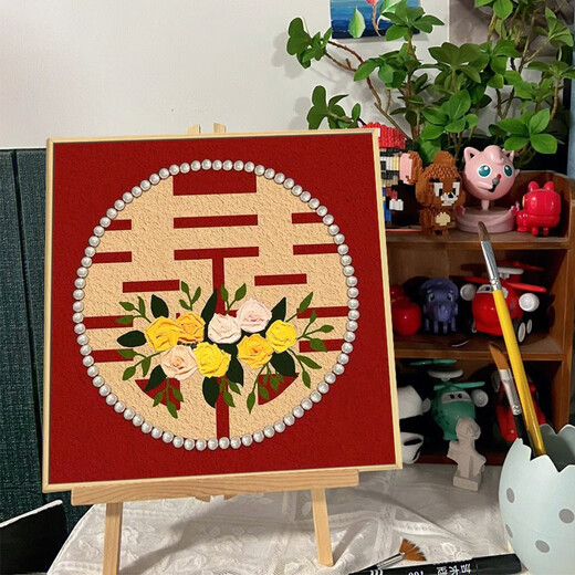 
Wedding gift Happy character texture painting quartz sand digital oil painting DIY handmade rose decoration hanging painting qx10975 texture painting 50*50cm thick solid wood inner frame + decorative outer frame