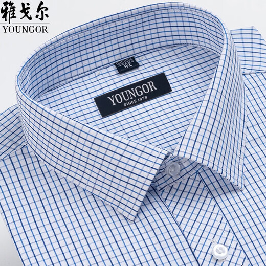 雅戈尔旗舰官方店长袖衬衫男士新款春秋纯棉免烫休闲格子正装衬衣服 6627 38 建议70-95斤