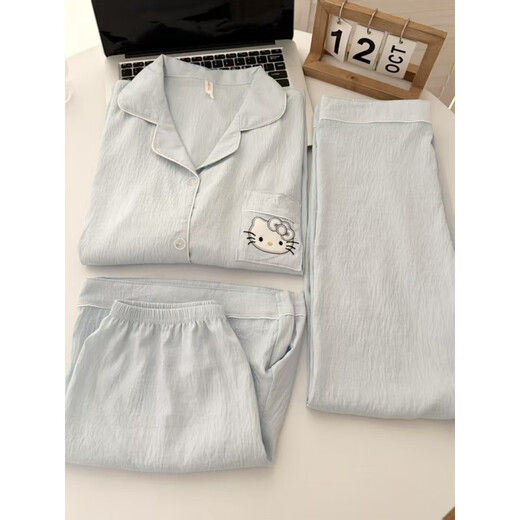 Catman Miiow2025 Nouveau modèle Pajamas pour femmes de cette année en été, les manches courtes minces de coton yunduo cotton peuvent être portées sur le jeu à trois pièces extérieur 9922 # Yunduo Cotton trois pièces M [3 fois plus soft que le tissu ordinaire]