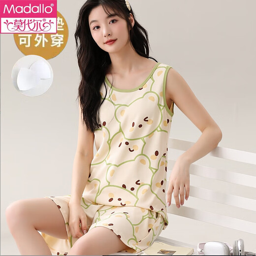莫代尔自带胸垫一体背心睡衣女夏季舒适棉甜美女生无袖家居服可外穿套装 背心套装【带胸垫】F9855 M 女 建议80-100斤