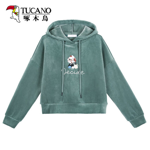 Woodpecker double-sided gold velvet sweatshirt for women in autumn and winter new loose plush thickened short jacket fashionable top pink_[added plush thickened] S_suggested [80-95Jin[Jin equals 0.5 kg]]