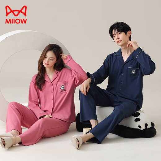 
Cat Man (MiiOW) pure cotton couple pajamas for women in autumn and winter cardigans long sleeves trousers 2025 spring and autumn large size men's home clothes can be worn outside 02D16803 women 02D16803 men XL women-