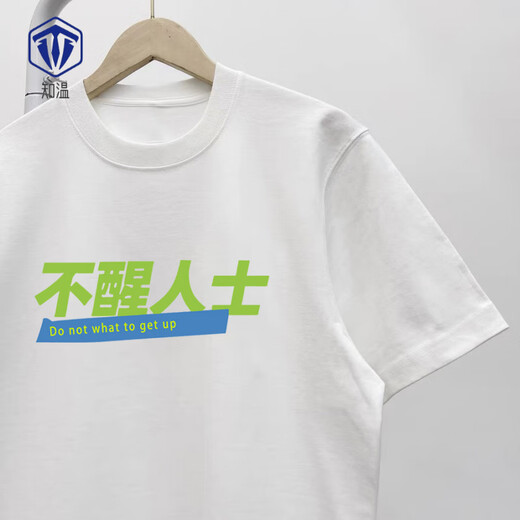 知温美式棉质趣味文字不醒人士T恤短袖粤语文化情侣装衣服上衣体恤潮 黑色 G1283 不醒人士 S (80-90斤)【纯棉】