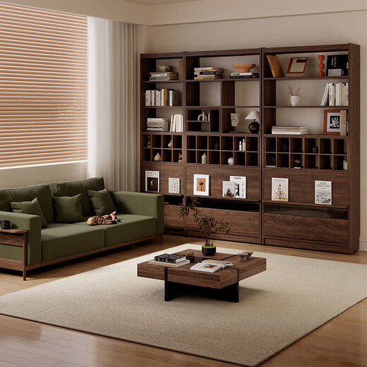 Huisheng new Chinese style North American black walnut Bogu rack home study bookshelf living room storage rack office tea room modern Mingsi bookshelf B