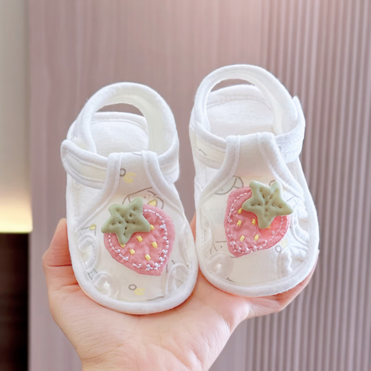 
Midouer baby sandals spring and summer little-month-aged princess shoes for baby girls 0-6-12 months soft-sole anti-slip toddler shoes orange (cotton Youyou sandals - pink linen strawberry) 12.5 L inner length 12.5cm recommended for 10-15 months