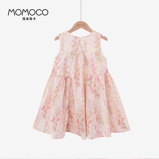 Mamimaca Momoco Girls Sommer reines Baumwollkleid Sommer Neues atmungsaktives Blumen -Baumwollkleid voller Druck 140