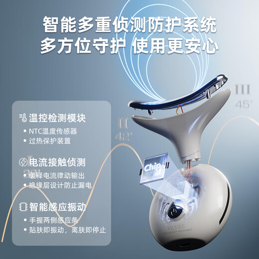 VLVEE neck beauty instrument, neck and face massager, neck lines and nasolabial folds lifting, red and blue light facial massage, introduction of facial lifting beauty instrument, New Year gift for girlfriend, temperament white + neck cream, high frequency vibration/temperature lifting/color light skin care