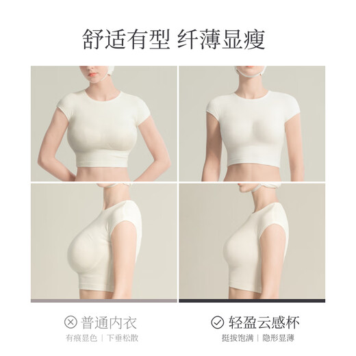 素肌良品女士内衣女大胸显小舒适无痕承托侧收副乳大胸包容显小文胸罩 裸感肤 S (70D/70E)