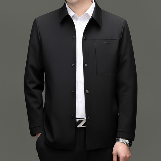 Lilan Men's Spring and Autumn Fashion Jacket Men's Middle-aged Dad's Executive Jacket Solid Color Lapel Anti-Wrinkle High-end Jacket Black 2XL 185/100