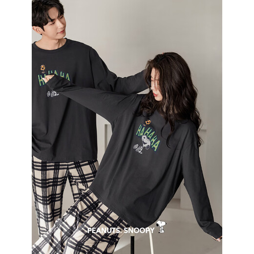 Beiyan Snoopy Couple Pajamas Women's Spring and Autumn New Soft Cotton Long-Sleeved Cartoon Home Clothes Men's Outerwear Large Size Suit C20794 Men's L