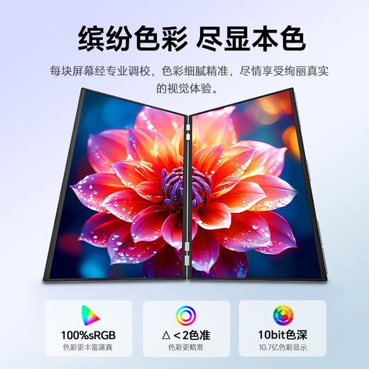 雕塑家23.8英寸4K超清显示器双屏可折叠 100%sRGB色域10bit滤蓝光 电脑办公笔记本炒股扩展副屏MU24LT