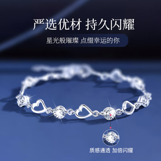 Nur (Winy) 999 Fuß Silberarmband für Mädchen Geburtstagsgeschenkarmband Praktische High-End-leichte Luxus Nische High-End-Geschenk für Freundin und Frau Praktische Herzwörter Wish + Rose Geschenkbox