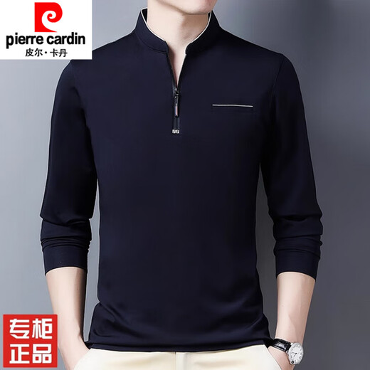 
Pier Cardin spring small stand-up collar men's long-sleeved T-shirt half-zipper body shirt fashionable casual middle-aged single-piece men's top P6625 black M 165