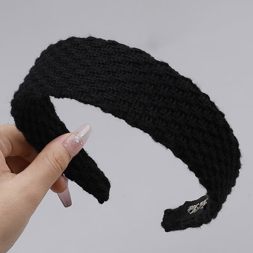 Press hair band 2025 new high-end knitted clip female style fashionable face wash headband headband headband 1# black classic versatile