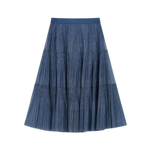 
beanpole [New Product] Binbo Spring and Summer 2025 Women's Elegant Pleated Imitation Denim Tulle Skirt Blue S 160/66A 26