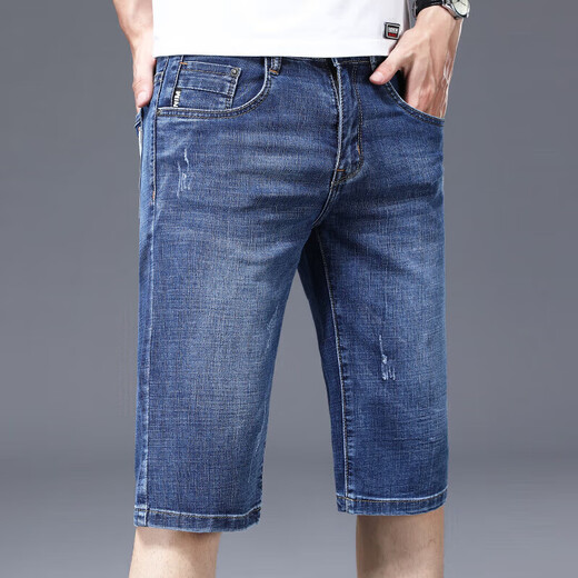 Lilang Summer Thin Denim Shorts Herren Lose Trendy Casual 5-Punkte-Hosen 2025 Neues Männer elastisches Medium XBL-687 Blau (einteiliges Paket) 29 [110-119Jin [Jin ist gleich 0,5 kg]]