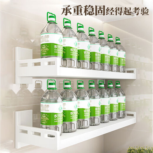 厨房不锈钢微波炉置物架壁挂式白色多功能免打孔家用调味料收纳架 奶油白不锈钢3880cm壁挂架挂钩