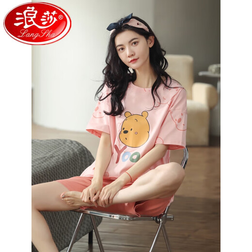 浪莎2025年新款睡衣女夏纯棉短袖短裤春秋款夏天夏款可外穿家居服套装 CKE-6173 M码(80-100斤) 均码